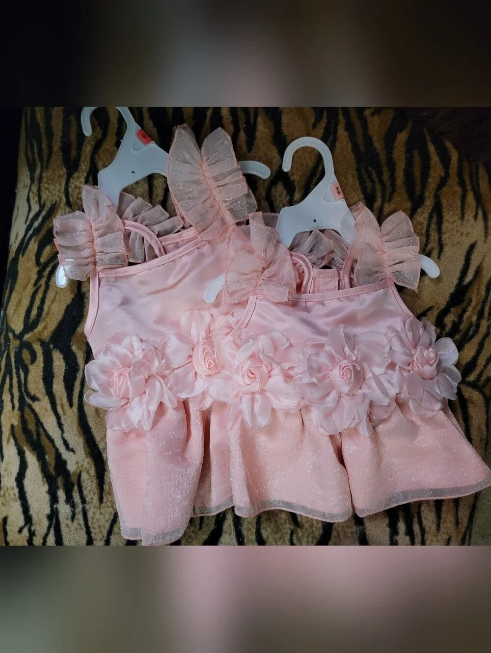 Pet Dress Dog Or Cat Pink Floral Tulle - Sparkle Overlay Xs Sm New Ea.